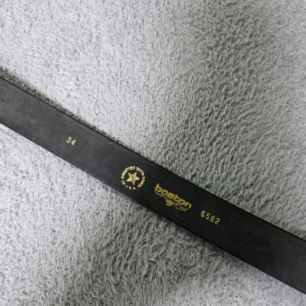 Boston Leather Mens 34 Off Duty Belt Black 1.5 Inch Smooth Leather Silver Buckle